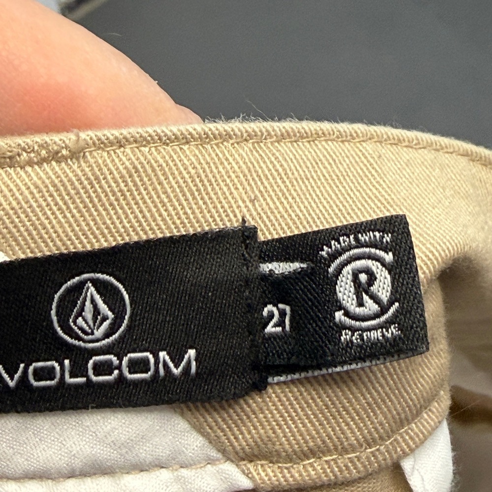 Volcom Y2K Micro Mini Chino Shorts Women Size 27 Khaki Skater Summer Minimalist - Picture 3 of 9